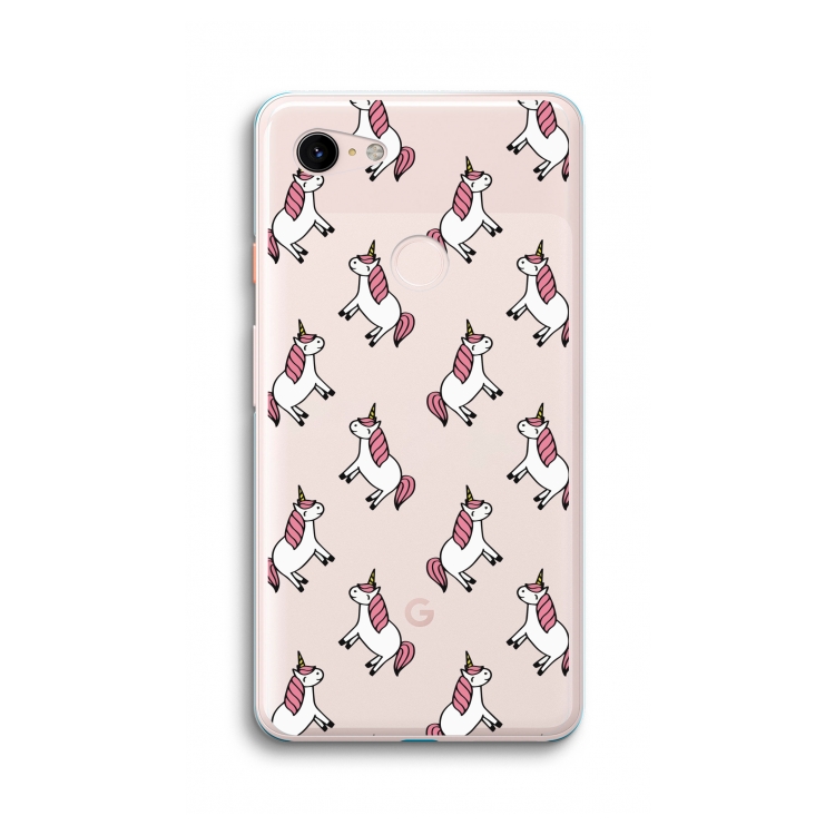Eenhoorns overal: Google Pixel 3 XL Transparant Hoesje