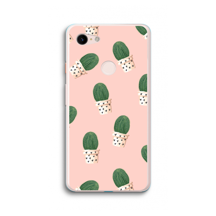 Cactusprint roze: Google Pixel 3 XL Transparant Hoesje