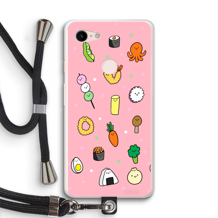 Happy bento friends: Pixel 3 XL Transparant Hoesje met koord