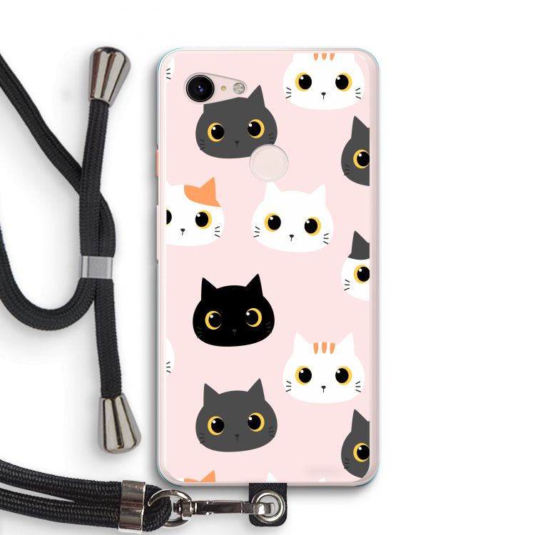 Katten: Pixel 3 XL Transparant Hoesje met koord
