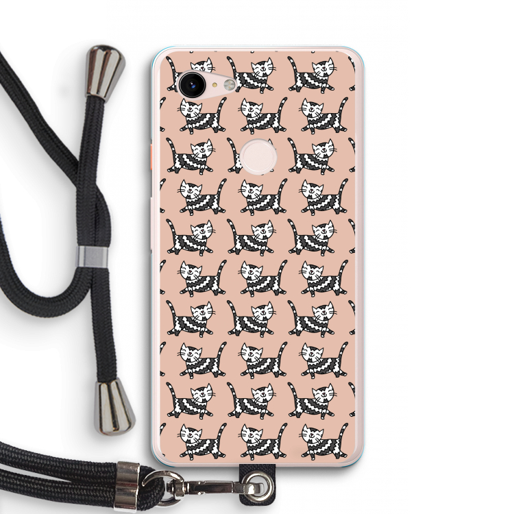 Zwarte poes: Pixel 3 XL Transparant Hoesje met koord