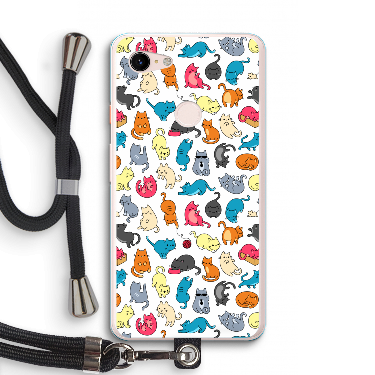 Kleurrijke katten: Pixel 3 XL Transparant Hoesje met koord
