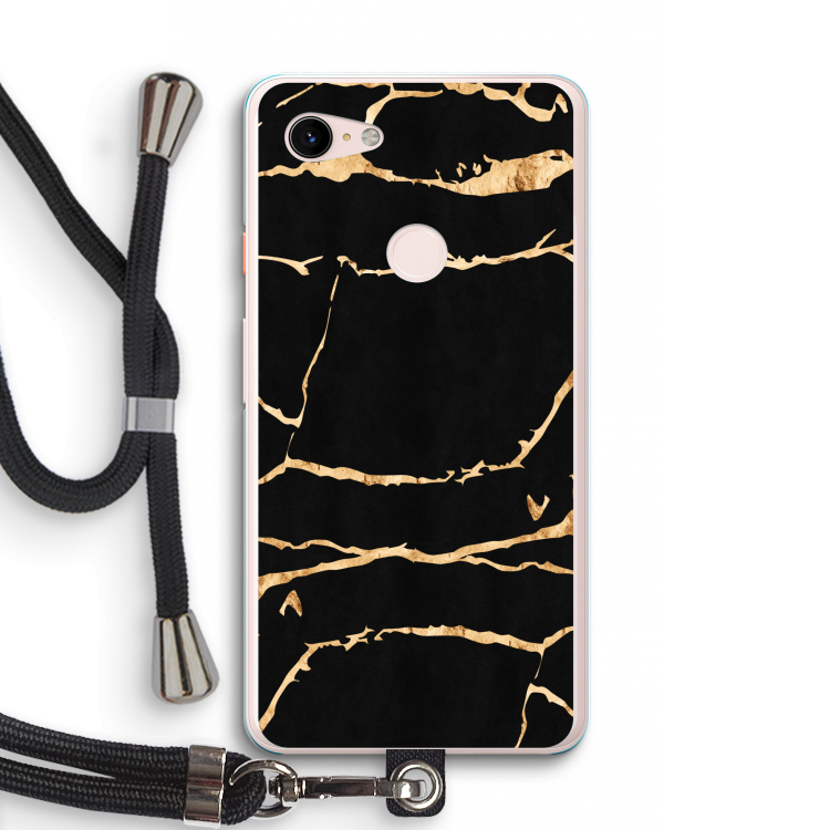 Gouden marmer: Pixel 3 XL Transparant Hoesje met koord