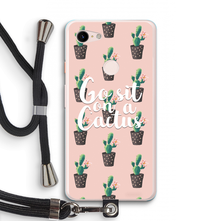 Cactus quote: Pixel 3 XL Transparant Hoesje met koord