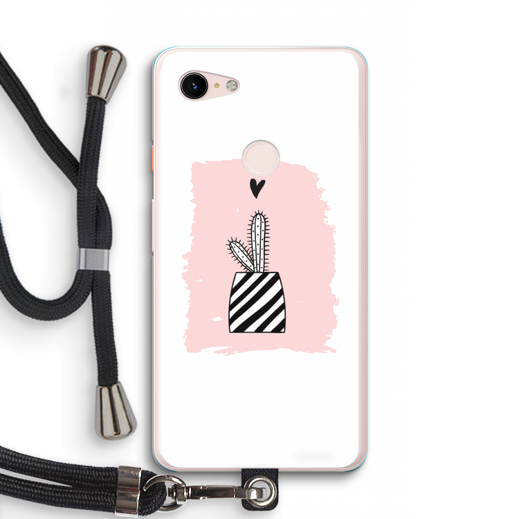 Zwart-wit cactus: Pixel 3 XL Transparant Hoesje met koord