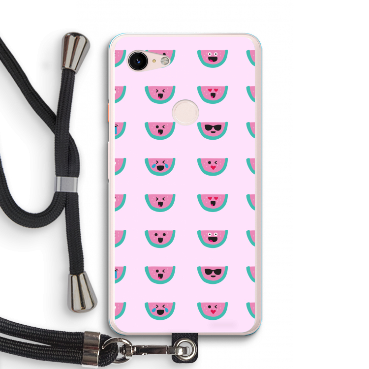 Smiley watermeloenprint: Pixel 3 XL Transparant Hoesje met koord