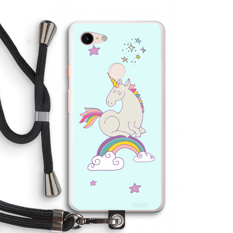 Regenboog eenhoorn: Pixel 3 XL Transparant Hoesje met koord