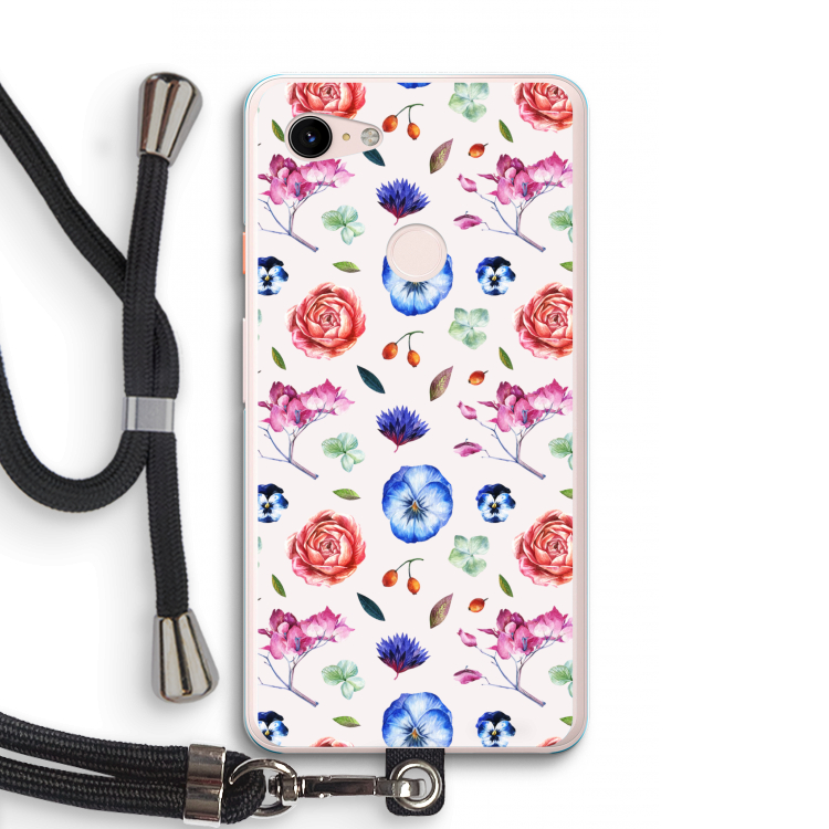 Bloemetjes: Pixel 3 XL Transparant Hoesje met koord