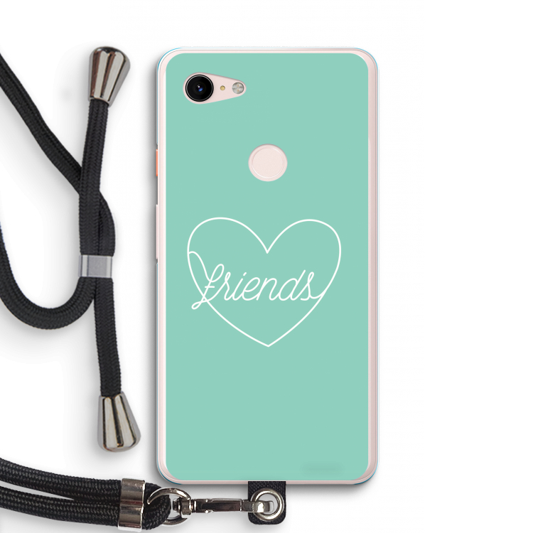 Friends heart pastel: Pixel 3 XL Transparant Hoesje met koord