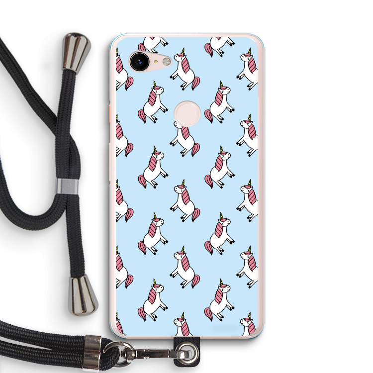 Eenhoorns overal: Pixel 3 XL Transparant Hoesje met koord