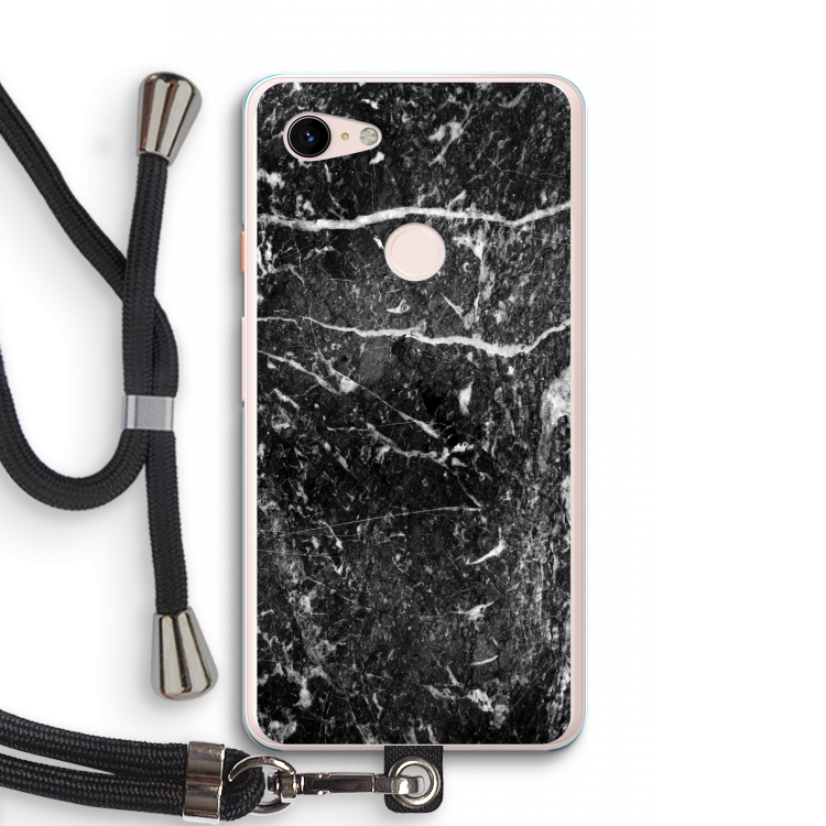 Zwart marmer: Pixel 3 XL Transparant Hoesje met koord
