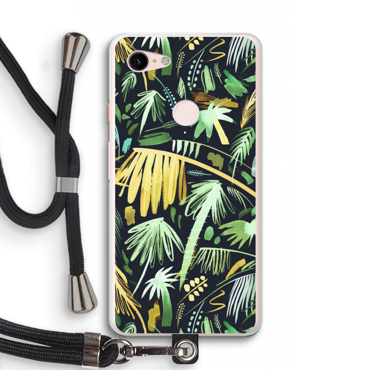Tropical Palms Dark: Pixel 3 XL Transparant Hoesje met koord