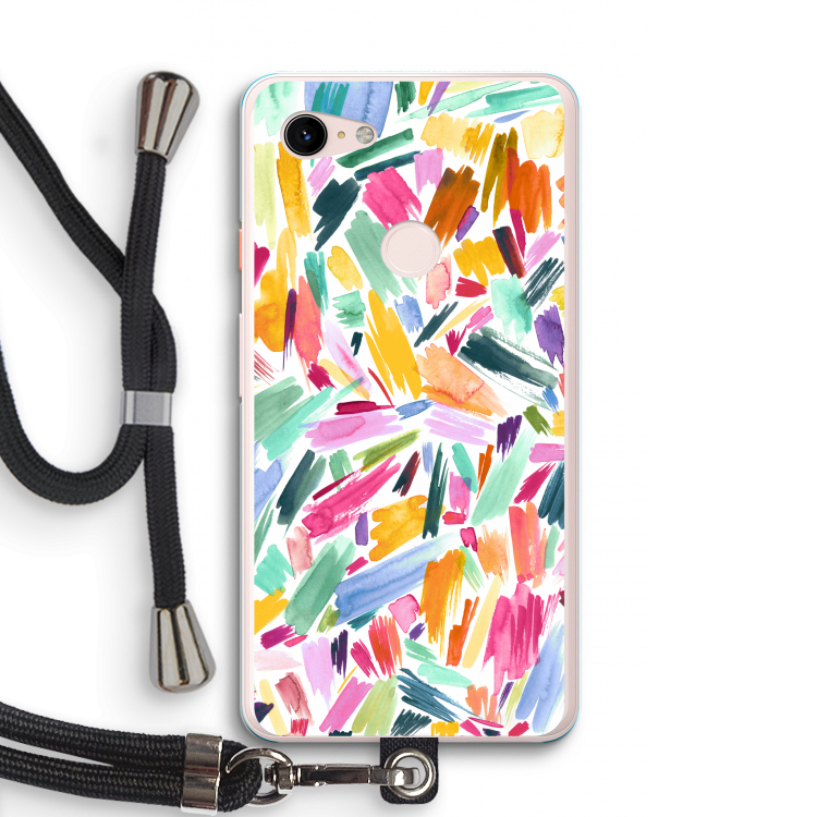 Watercolor Brushstrokes: Pixel 3 XL Transparant Hoesje met koord