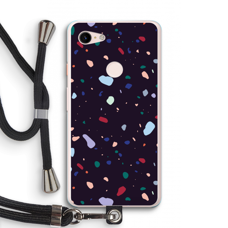 Dark Rounded Terrazzo: Pixel 3 XL Transparant Hoesje met koord