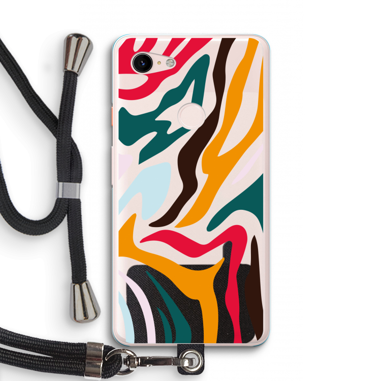 Colored Zebra: Pixel 3 XL Transparant Hoesje met koord