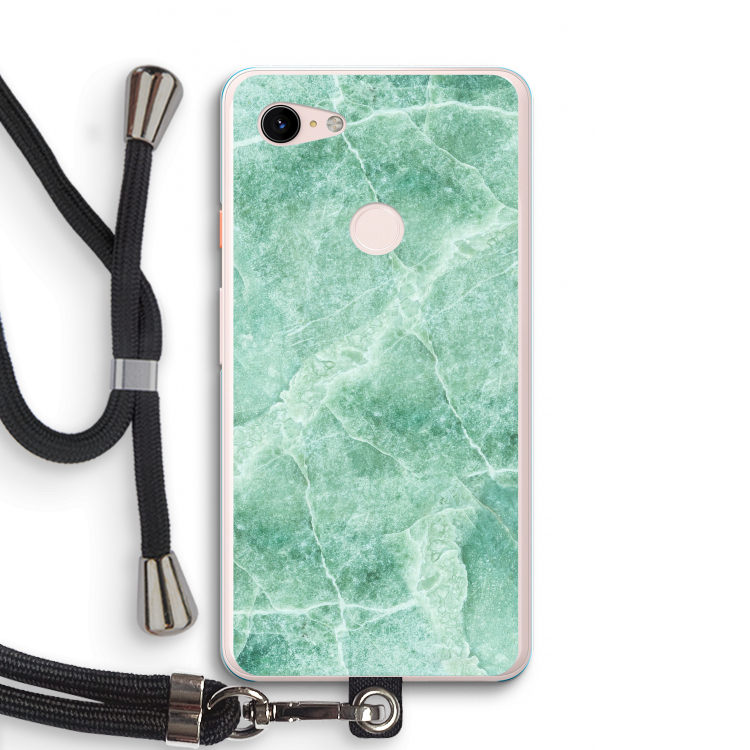 Groen marmer: Pixel 3 XL Transparant Hoesje met koord