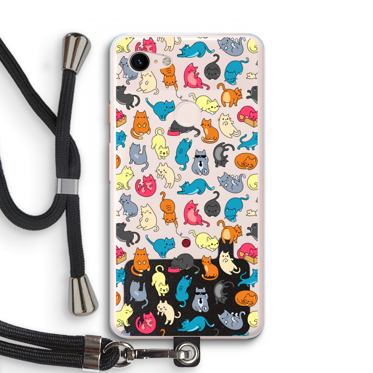 Kleurrijke katten: Pixel 3 XL Transparant Hoesje met koord