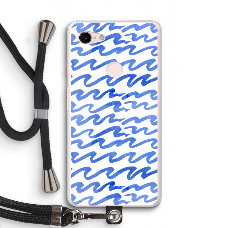 Blauwe golven: Pixel 3 XL Transparant Hoesje met koord