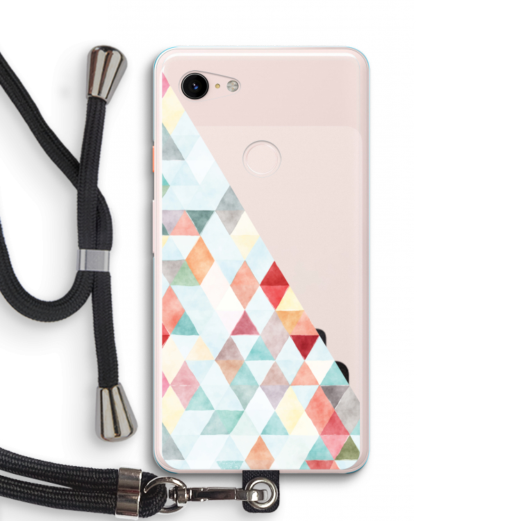 Gekleurde driehoekjes pastel: Pixel 3 XL Transparant Hoesje met koord