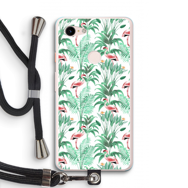 Flamingo bladeren: Pixel 3 XL Transparant Hoesje met koord