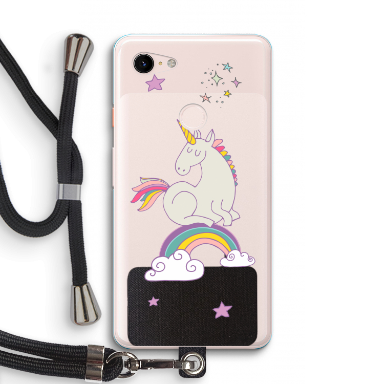 Regenboog eenhoorn: Pixel 3 XL Transparant Hoesje met koord