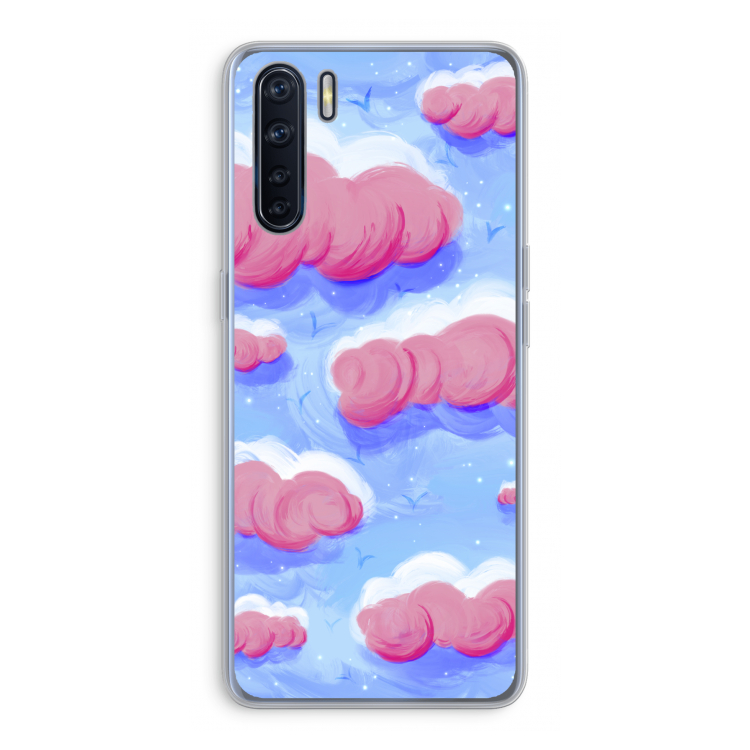 Roze wolken met vogels: Oppo A91 Transparant Hoesje