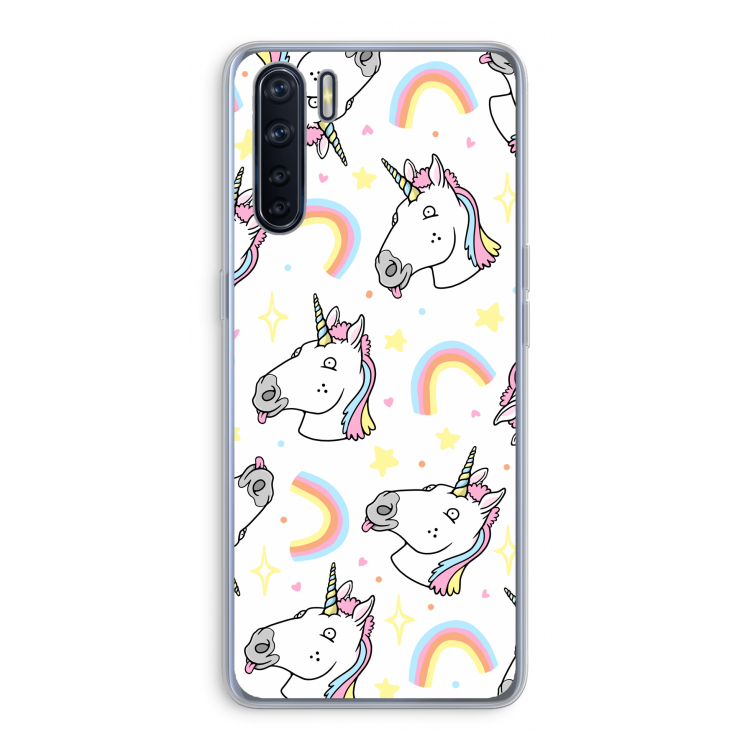 Rainbow Unicorn: Oppo A91 Transparant Hoesje