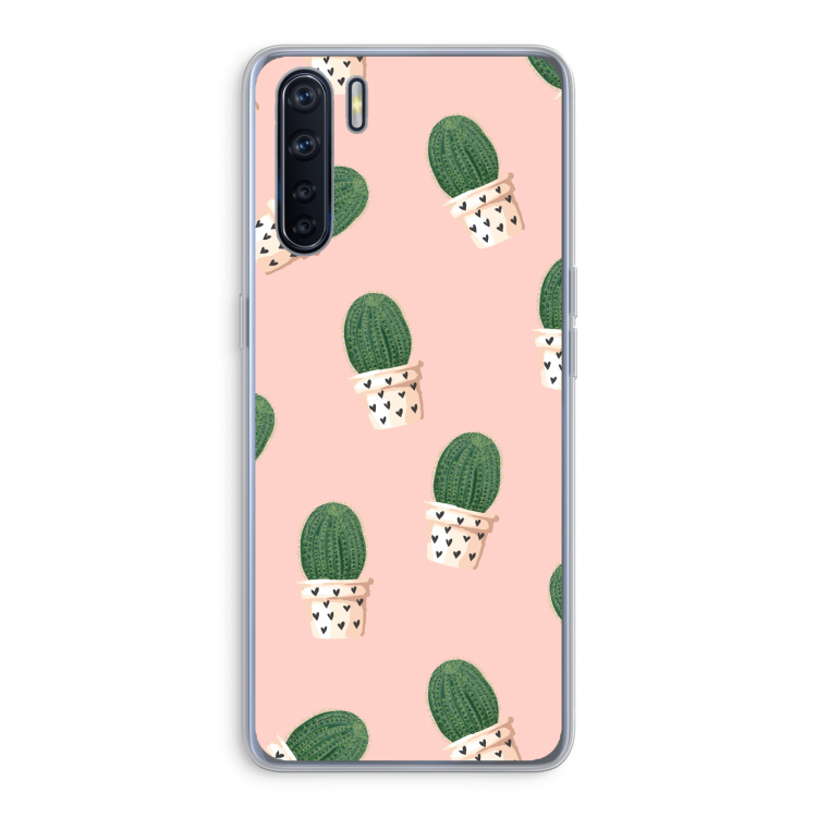 Cactusprint roze: Oppo A91 Transparant Hoesje