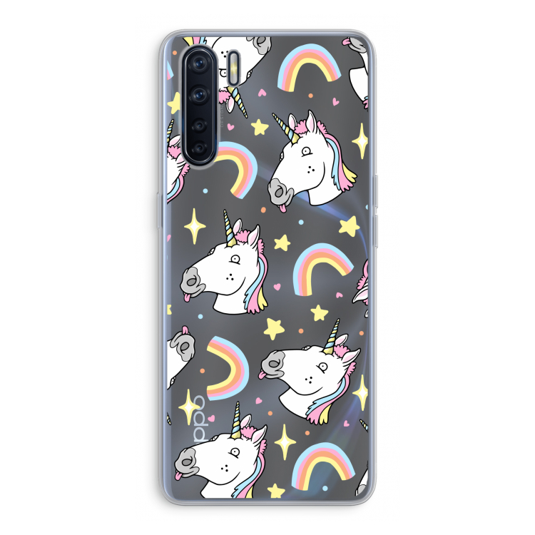 Rainbow Unicorn: Oppo A91 Transparant Hoesje