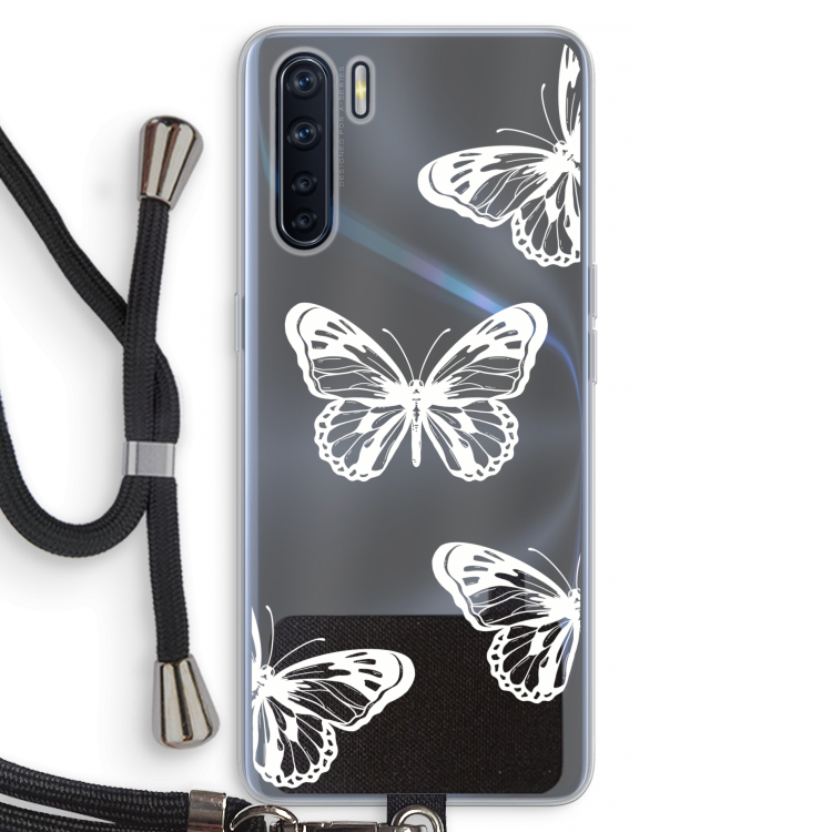 White butterfly: Oppo A91 Transparant Hoesje met koord
