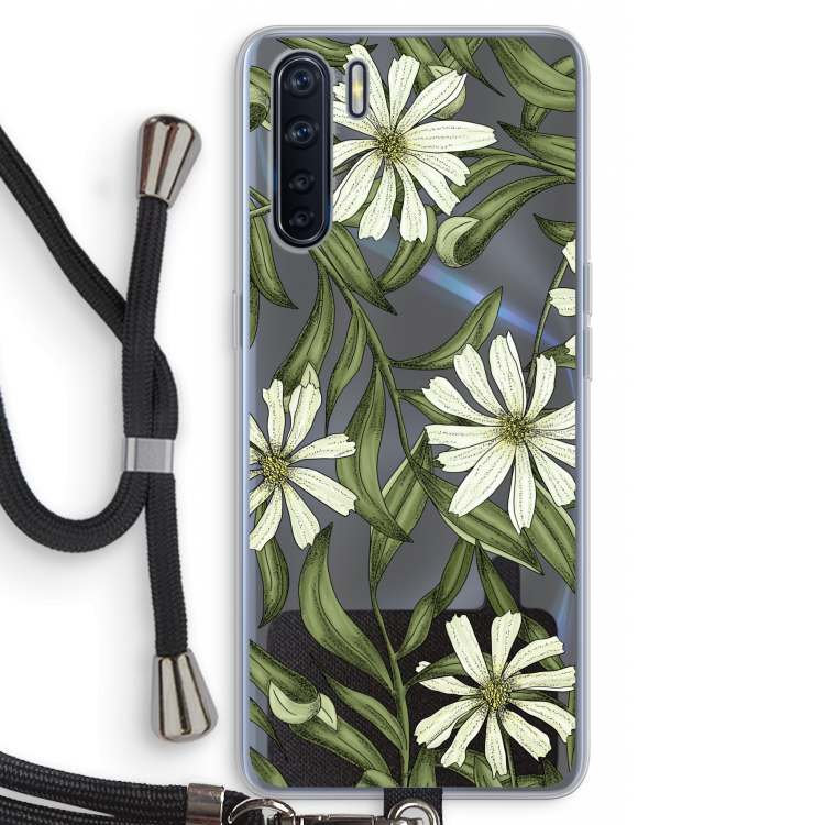 Wit bloemenpatroon: Oppo A91 Transparant Hoesje met koord