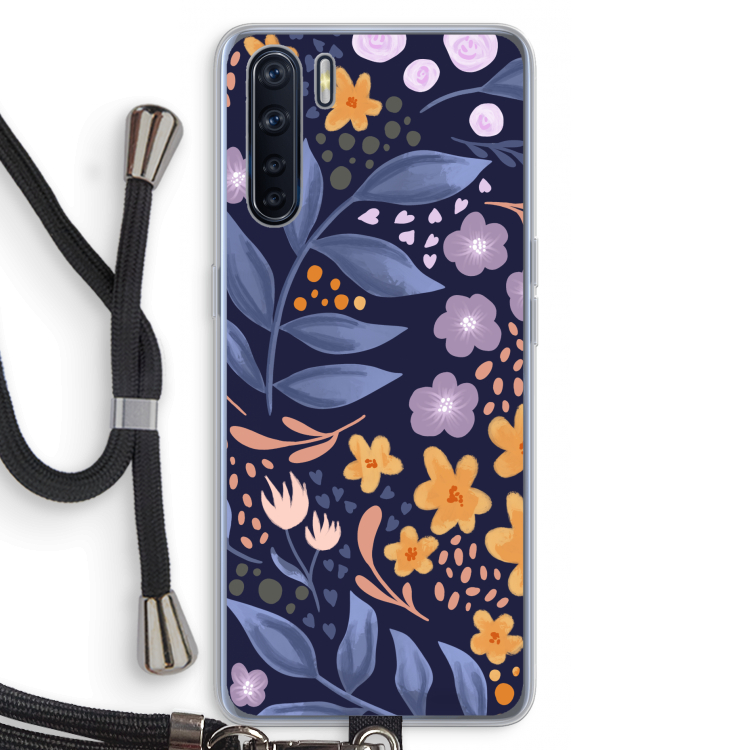 Flowers with blue leaves: Oppo A91 Transparant Hoesje met koord