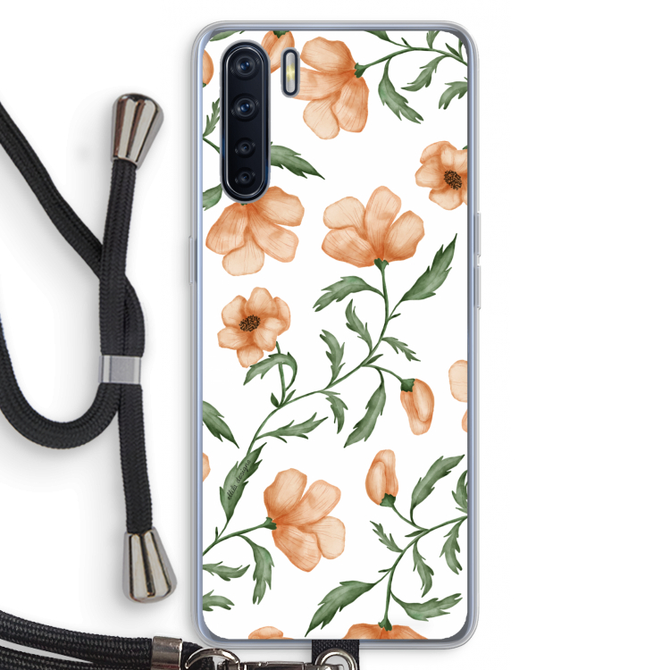 Peachy flowers: Oppo A91 Transparant Hoesje met koord