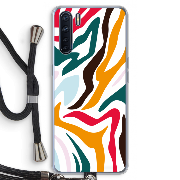 Colored Zebra: Oppo A91 Transparant Hoesje met koord