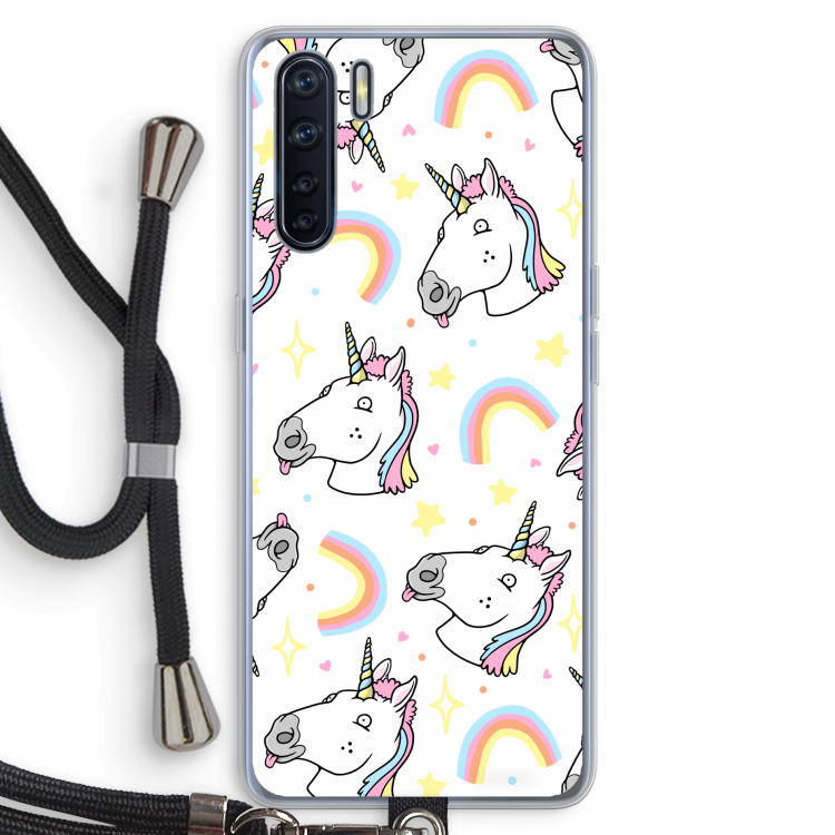Rainbow Unicorn: Oppo A91 Transparant Hoesje met koord