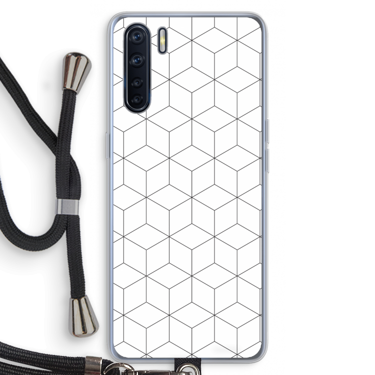 Zwart-witte kubussen: Oppo A91 Transparant Hoesje met koord