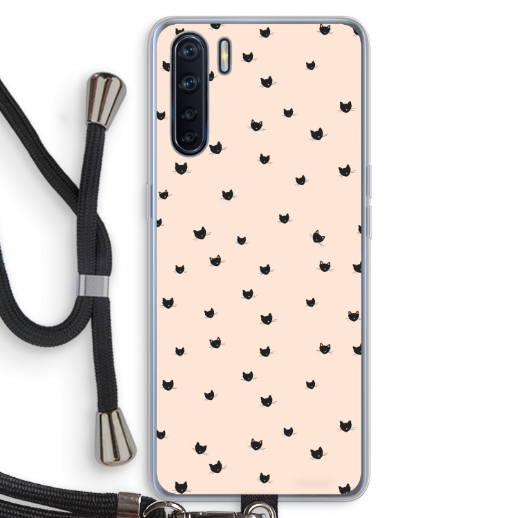 Kleine kattenkopjes: Oppo A91 Transparant Hoesje met koord