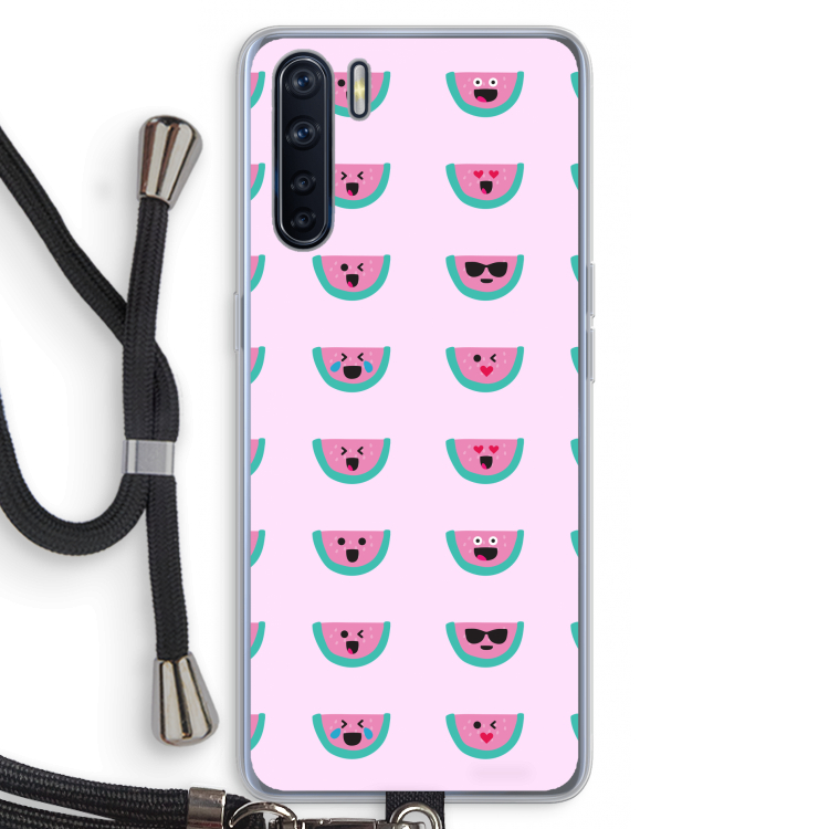 Smiley watermeloenprint: Oppo A91 Transparant Hoesje met koord