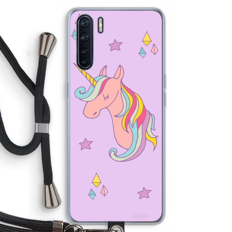 Roze eenhoorn: Oppo A91 Transparant Hoesje met koord