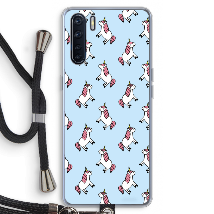 Eenhoorns overal: Oppo A91 Transparant Hoesje met koord