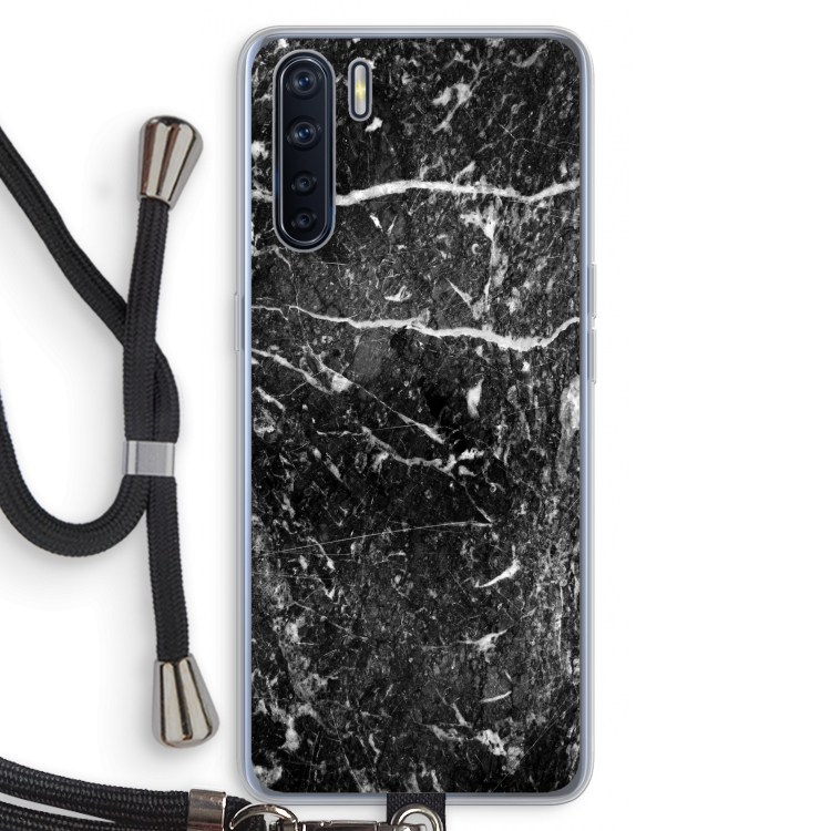 Zwart marmer: Oppo A91 Transparant Hoesje met koord