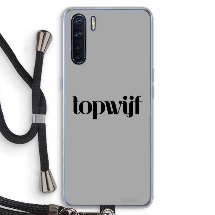 Topwijf Grijs Zwart: Oppo A91 Transparant Hoesje met koord
