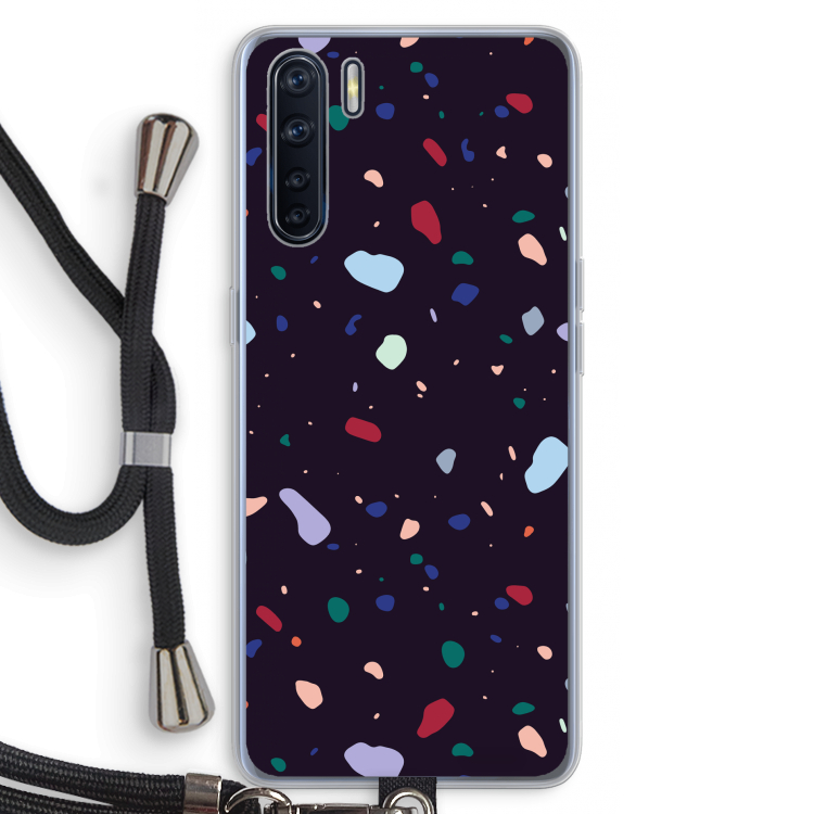 Dark Rounded Terrazzo: Oppo A91 Transparant Hoesje met koord