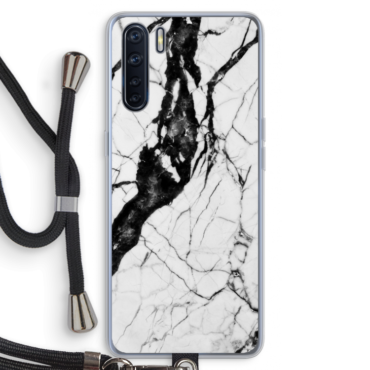 Witte marmer 2: Oppo A91 Transparant Hoesje met koord