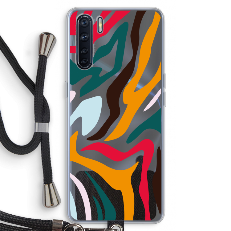 Colored Zebra: Oppo A91 Transparant Hoesje met koord