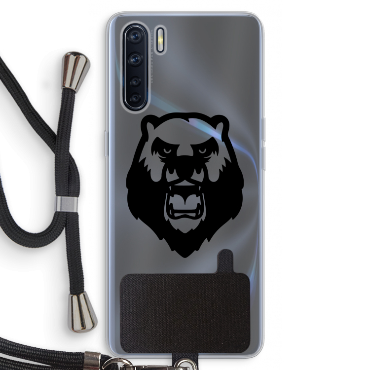 Angry Bear (black): Oppo A91 Transparant Hoesje met koord