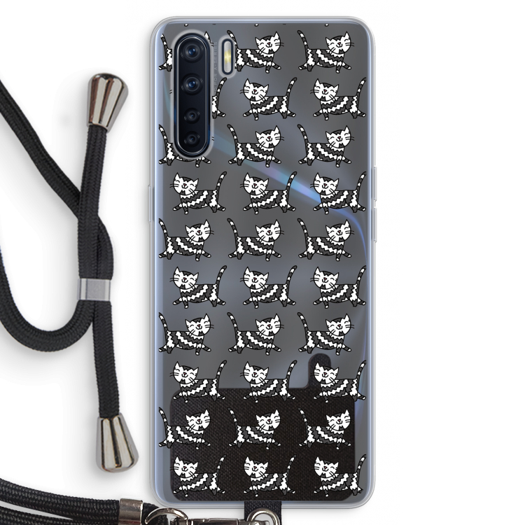 Zwarte poes: Oppo A91 Transparant Hoesje met koord
