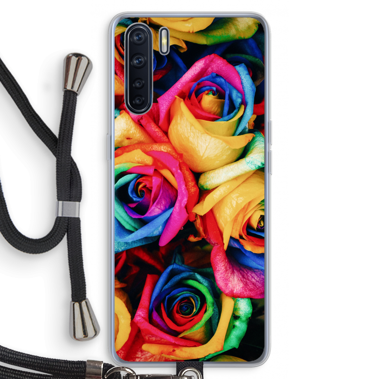 Neon bloemen: Oppo A91 Transparant Hoesje met koord