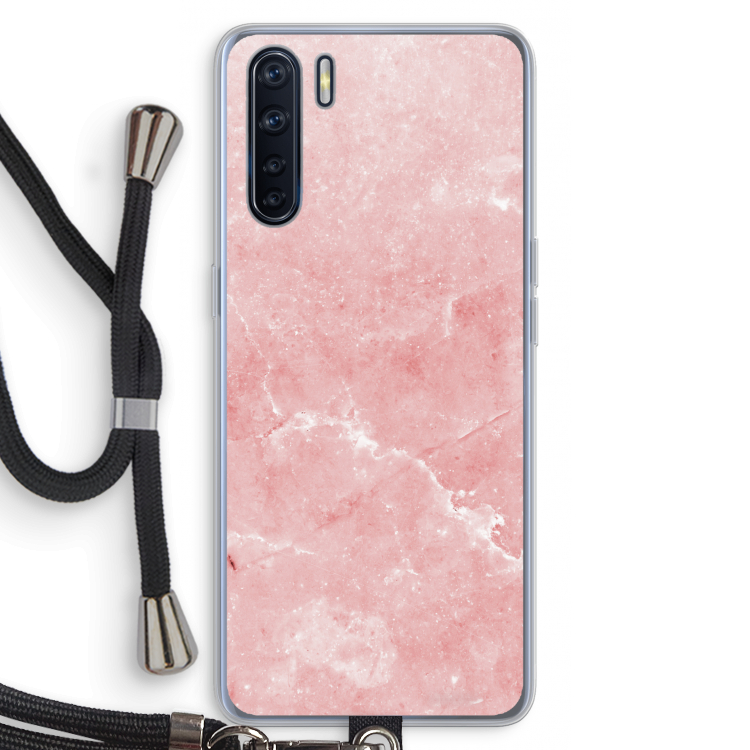 Roze marmer: Oppo A91 Transparant Hoesje met koord