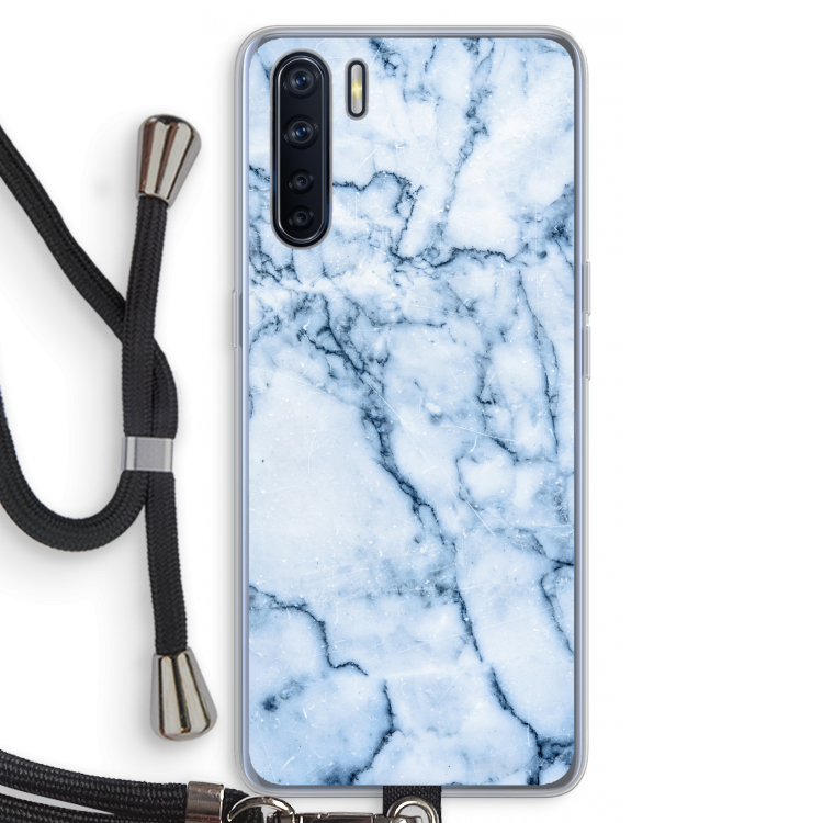 Blauw marmer: Oppo A91 Transparant Hoesje met koord